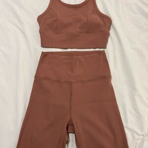 Offline (aerie) Brown Ribbed Sports Bra and Bike Shorts Set